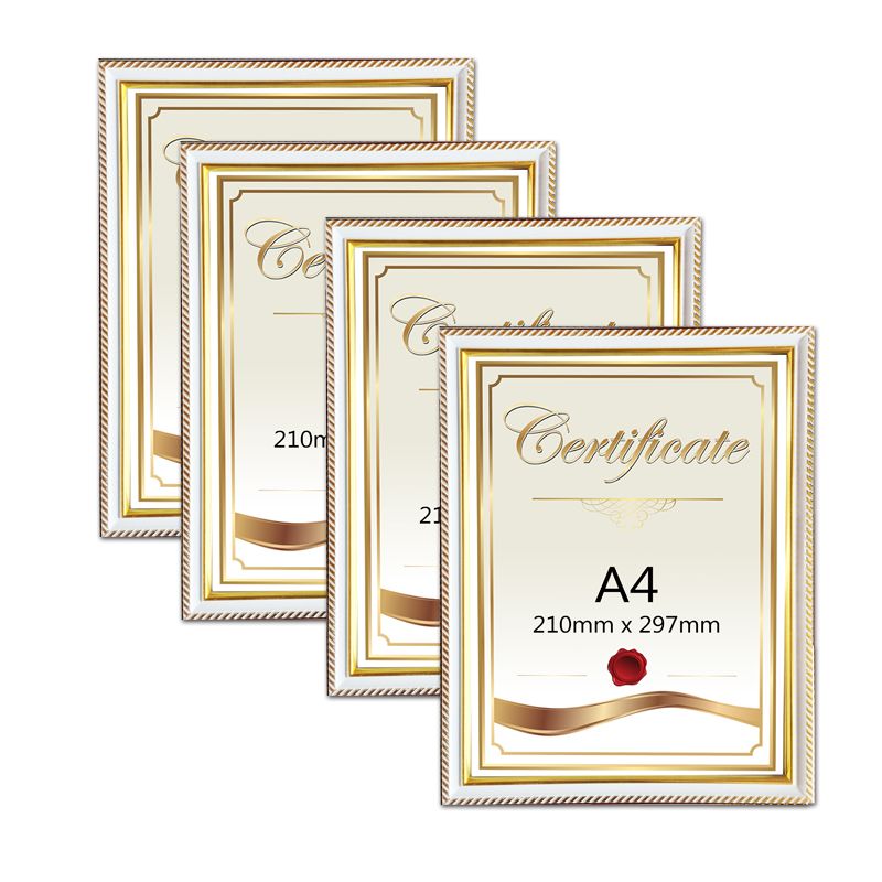 BEAD COOL Slim Classic White A4 Certificate Photo Frame Pack of 4
