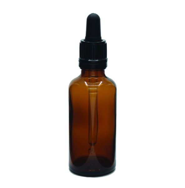 20 x 50ml Amber Glass Dropper Bottle with Black Pipette