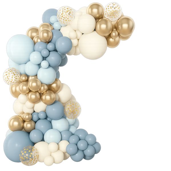 Kabukis Blue Balloon Garland Arch Kit - 97 Piece - White, Sand and Gold Balloons