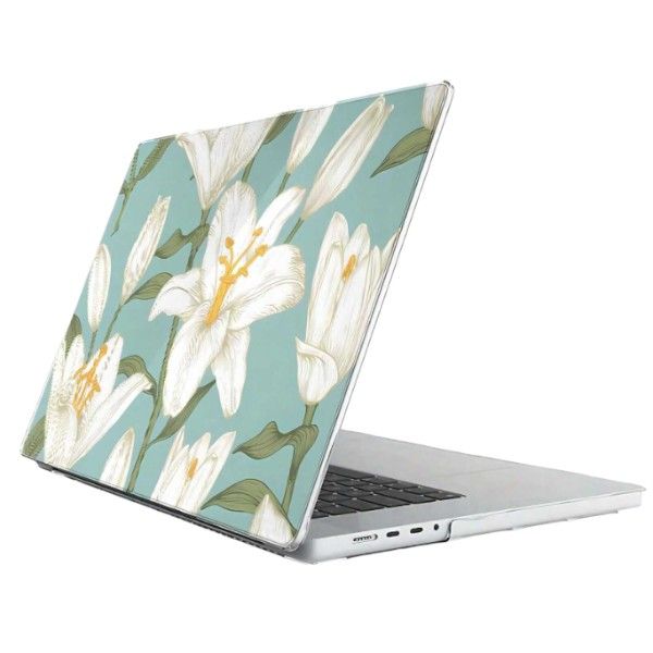 Floral Pattern Protective Case for MacBook Air M2 2022 - White and Green