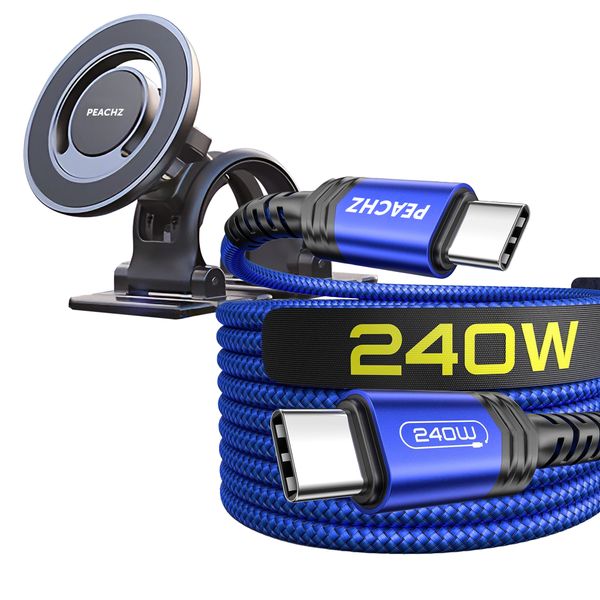 Peachz - Magnetic Dashboard Mount &amp; 240W USB C Braided cable