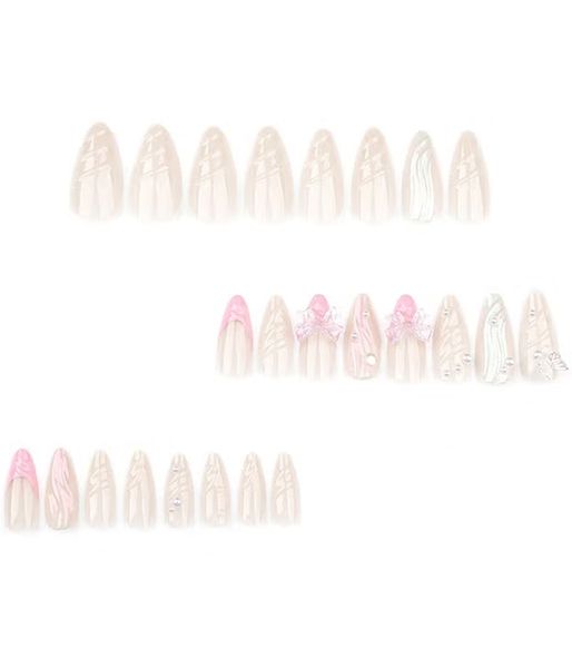 Artificial Tips Shiny Pink Pearl Water Ripple Manicure Gradient Nails -24