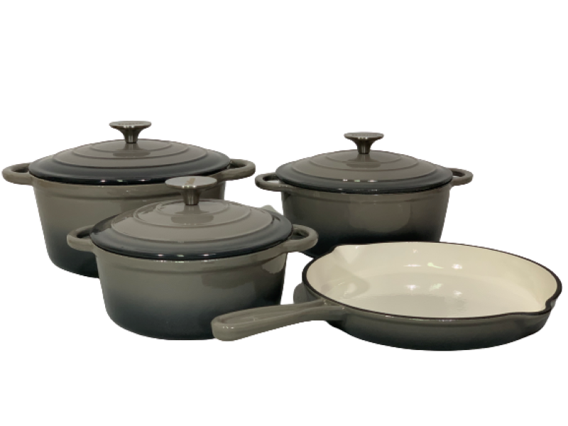 Pot set 7 Piece Cast Iron Grooved Lid Grey