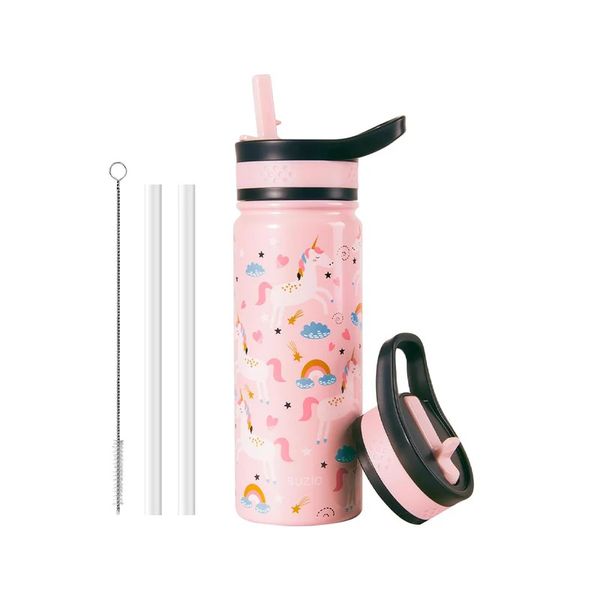 BUZIO Kids 14oz Double Wall Stainless Steel Water Bottle with Straw Lid