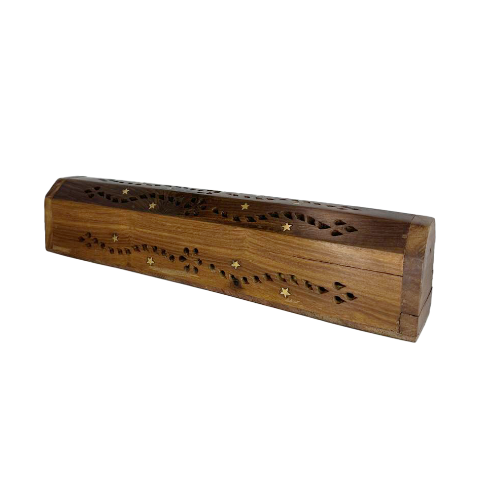 Handmade Wooden & Brass Incense Stick & Cone Burner Coffin Box Small