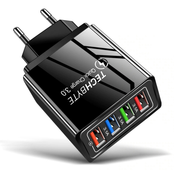 TechByte USB Wall Charger/ Adapter - 4 Port Fast/ Quick Charge - 5W