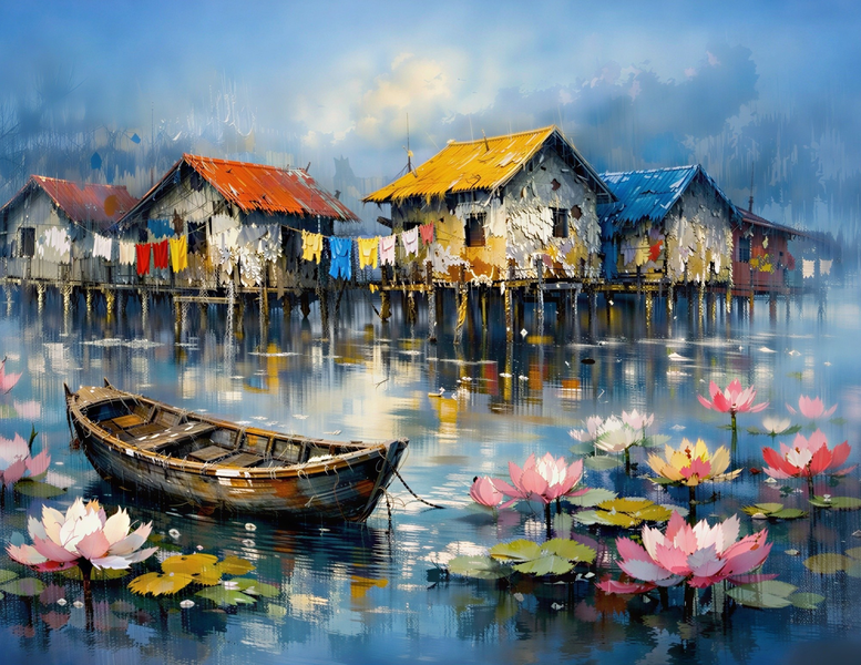 Modern Canvas Wall Art Home Decor - Floating Village