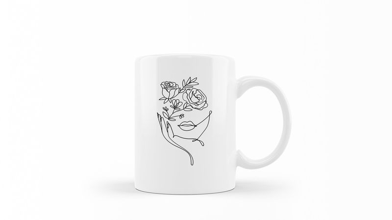 Designer Line Art Coffee Mug - Mystic Flowers