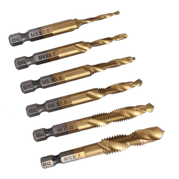 Metric Drill Tap Bit Set 6pcs M3-M10 Titanium Coated for Robust Tools