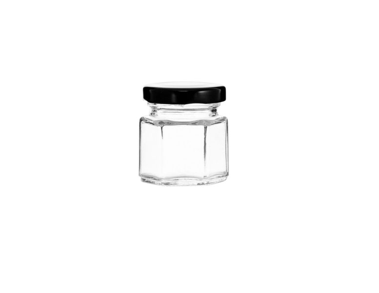 Honey Jar Hexagonal with Black Lid 280ml