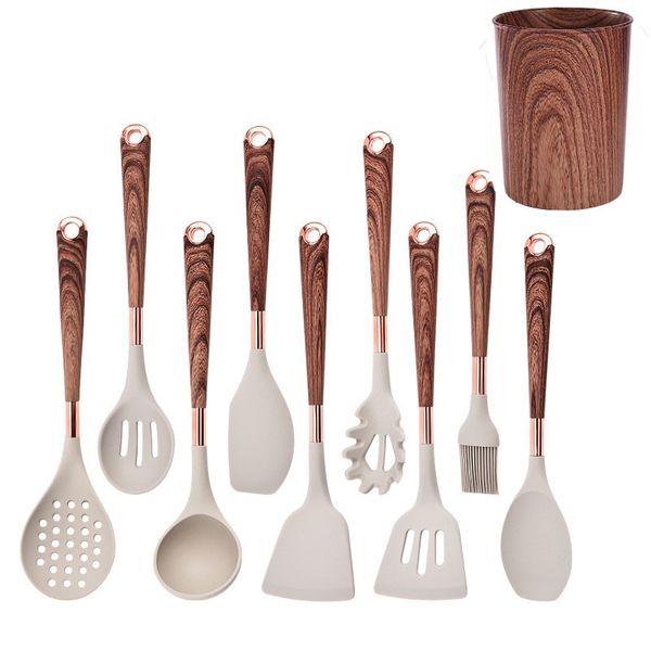 Wood Grain Silicone Cookware Set 10 Pieces