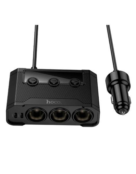 Hoco 3-in-1 Car Charger Hub Z64 - 2 USB-C + 2 USB-A Ports, LED Display