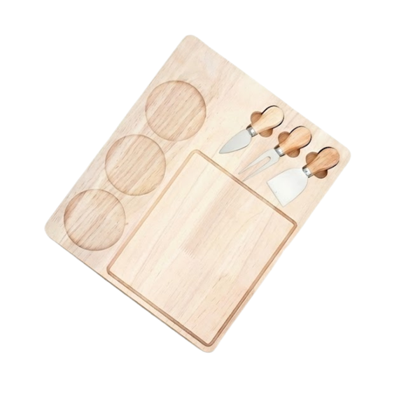 Large Wooden Cheese Board Set with 3 Knives &amp; Dip Sections Serving Platter