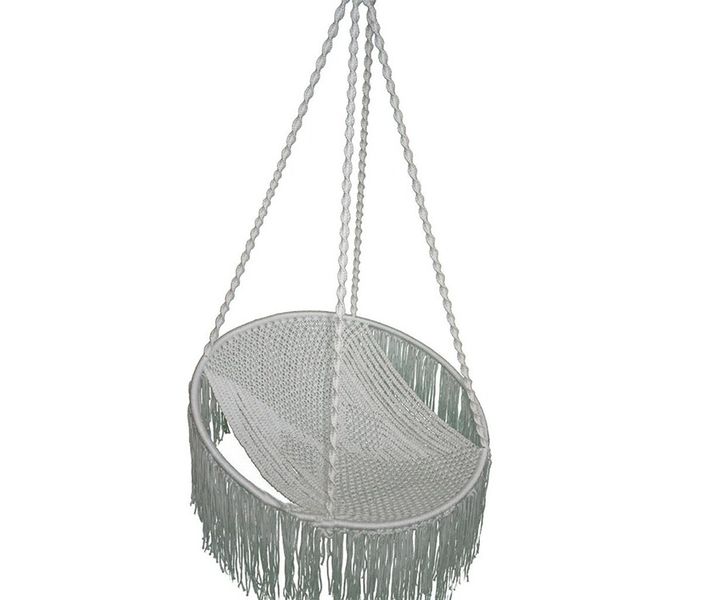 Indoor/Outdoor Luxurious Fringed Rope Hammock Swing - White
