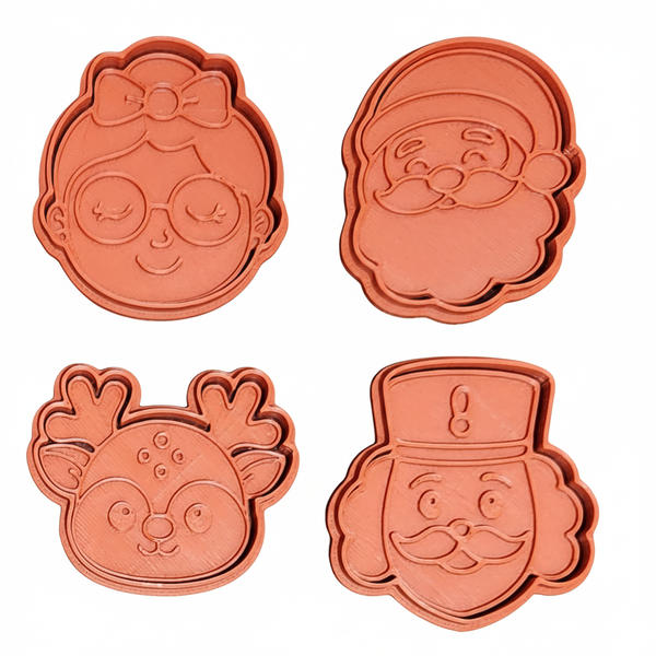 Christmas Faces Cookie Cutter &amp; Stamp Set - 4-Piece Mini - 6 cm