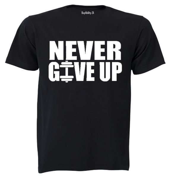 Never Give Up - Mens - T-Shirt - White
