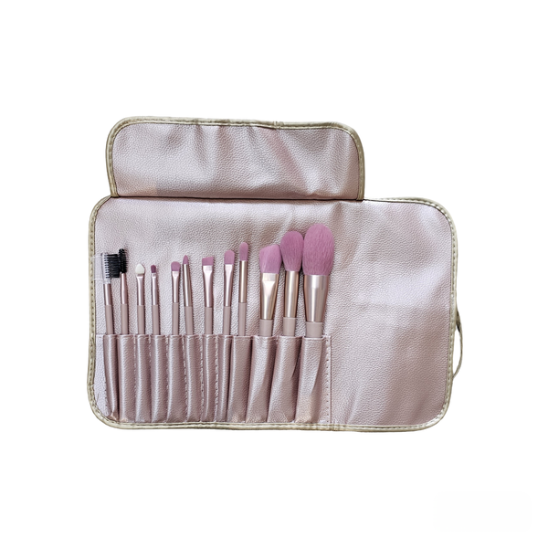 Noni Luxe Premium 10-Piece Pink Makeup Brushes with Elegant Leather Pouch