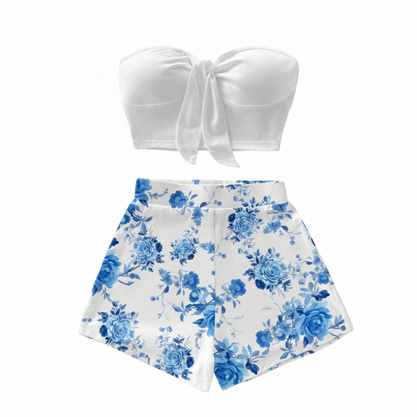 Comfortable Two Piece Set - Blue and White
