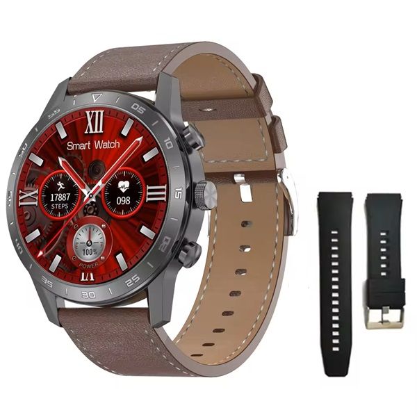 Classy 1.45'' Smartwatch with Faux Leather and Silicon Strap - Black