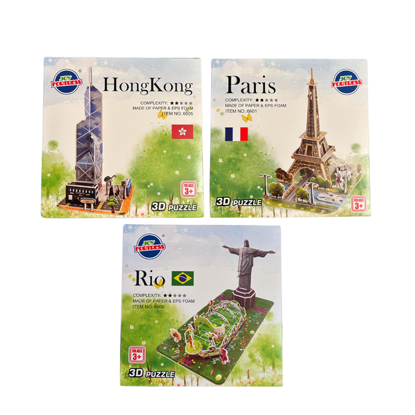 3D Puzzle World Landmarks Bundle - Paris, Hong Kong, Rio