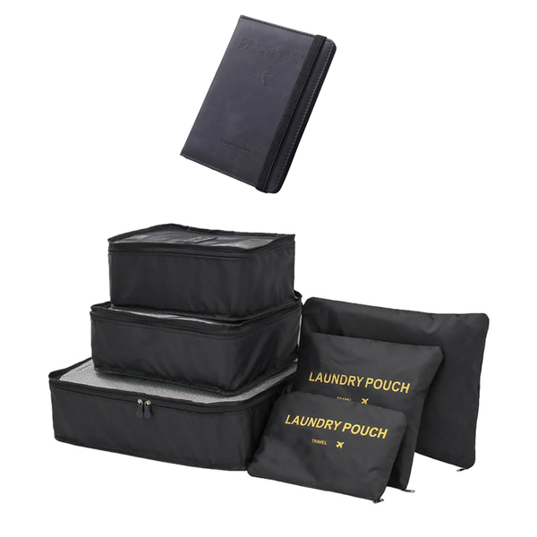 6-Piece Travel Organiser Set with PU Leather Passport Wallet
