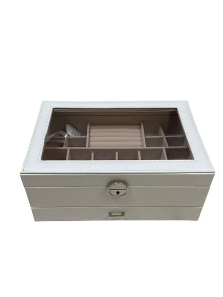 Leather Jewelry Organizer Box with 2 Drawers - 20+ Compartments