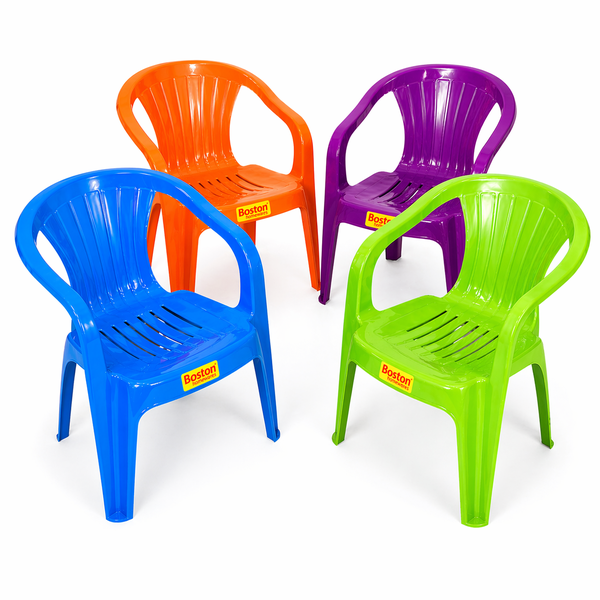 BOSTON Kids Plastic Armchairs Set of 4 Blue Green Orange Purple (3-8 years)