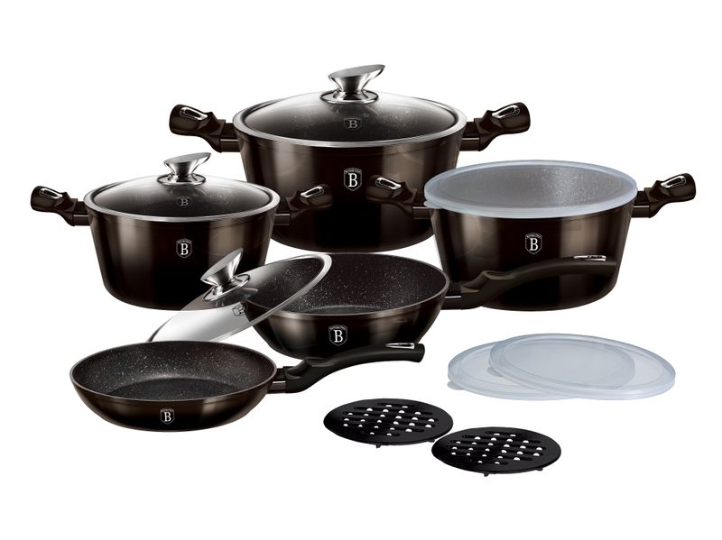 Berlinger Haus 13-Piece Marble Coating Smart Lid Cookware Set - Shiny Black