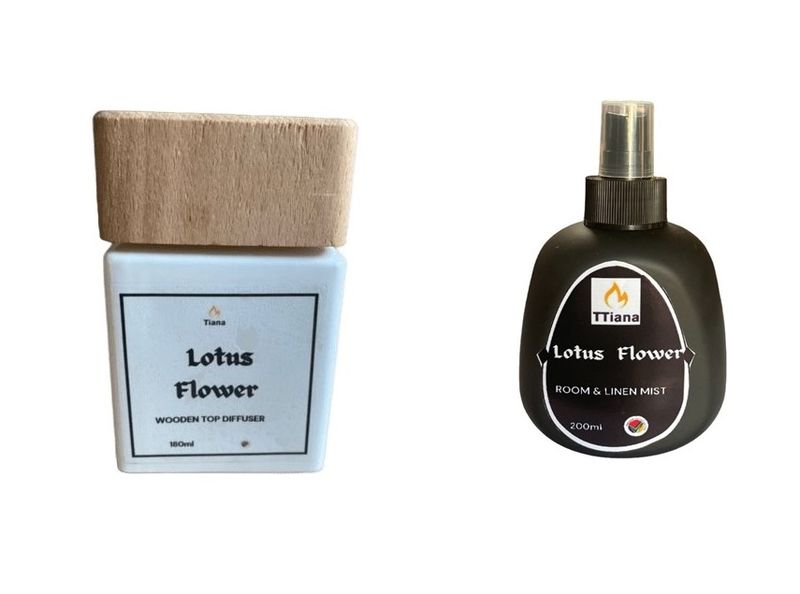 TTiana Lotus Flower Wooden Top Diffuser - 180ml and Room / Linen Mist - 200ml