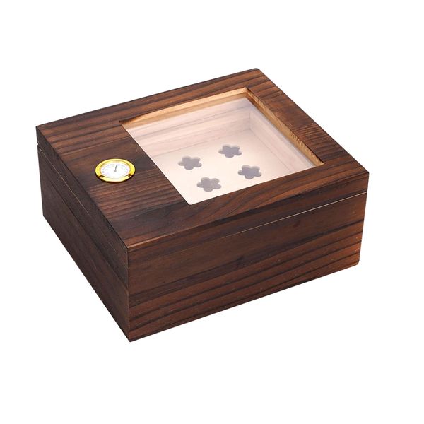 Glass Top Cedar Humidor Cigar Box with Digital Hygrometer