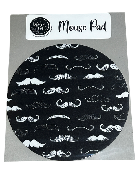20cm Mouse Pad Life's a Gift - Black with Assorted Moustaches