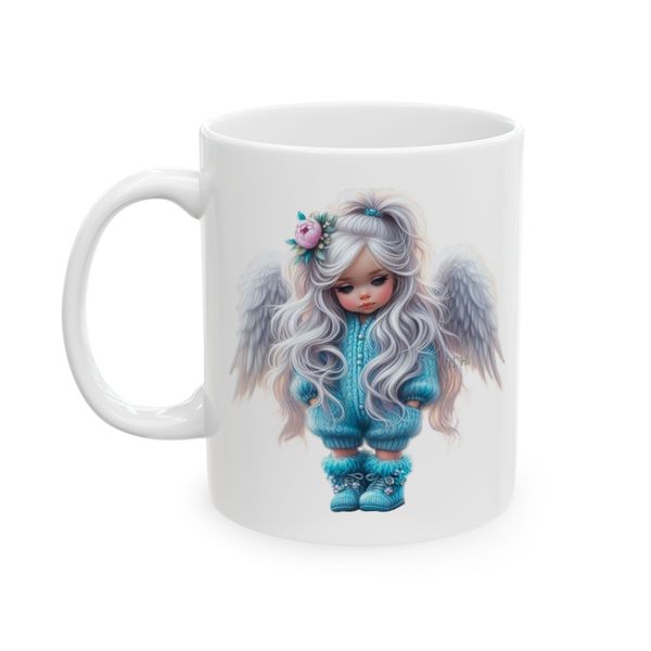 Angel Girl Mug - Illustration Of Winged Girl With Long Hair