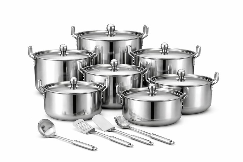 Stainless Steel Cookware Set - 18 Pieces