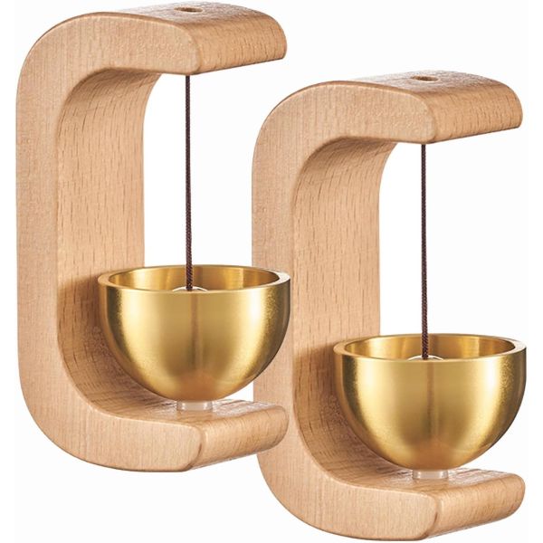 Magnetic C-Shaped Wind Chime, Suction Door Bell with Brass Bell - Brown