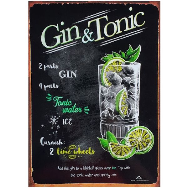 Vintage Metal Tin Signs - Gin &amp; Tonic - Pub Decorative Metal Plates