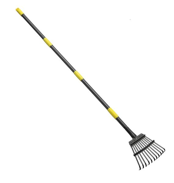 Garden Rake with Handle - 11 Tines - Black and Yellow