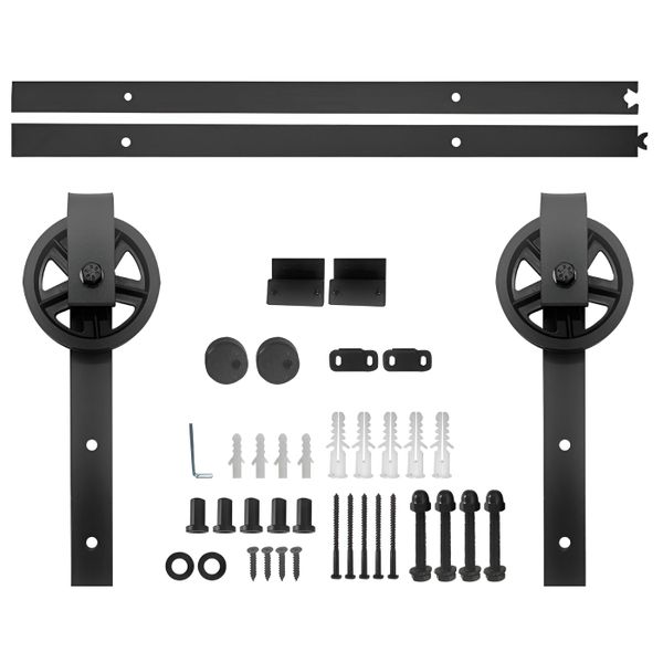 150cm Carbon Steel Single Barn Door Sliding Track Kit - Black