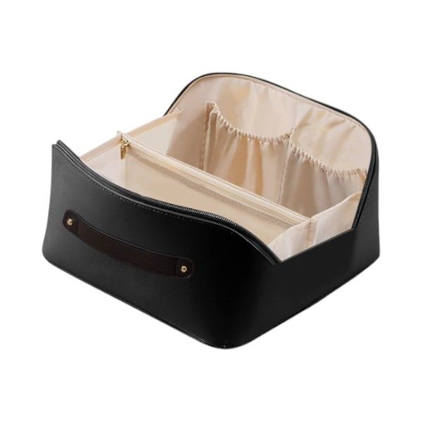 Large Capacity Waterproof Makeup Bag With Compartments - Black