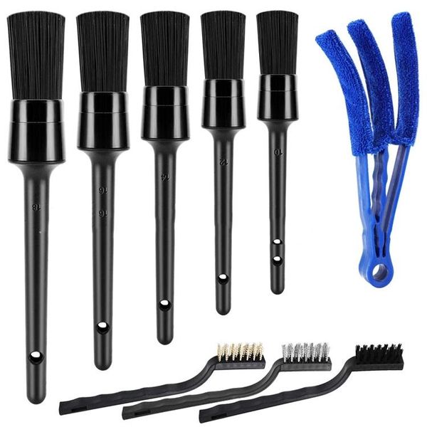 BasicX 9 Piece Car Cleaning Brush Set for Interior, Vents &amp; Detailing (Black)