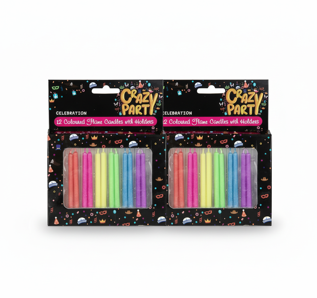Crazy Party 12 Piece Colour Flame Birthday Candles for Cake - 2 Pack