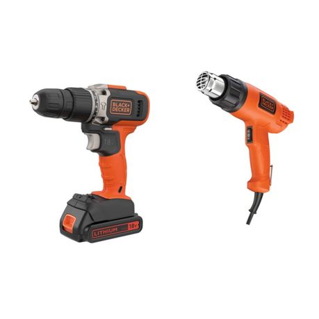 Black+Decker 18V Hammer Drill + 1x 1.5Ah Battery/Charger + Heat Gun Combo Image