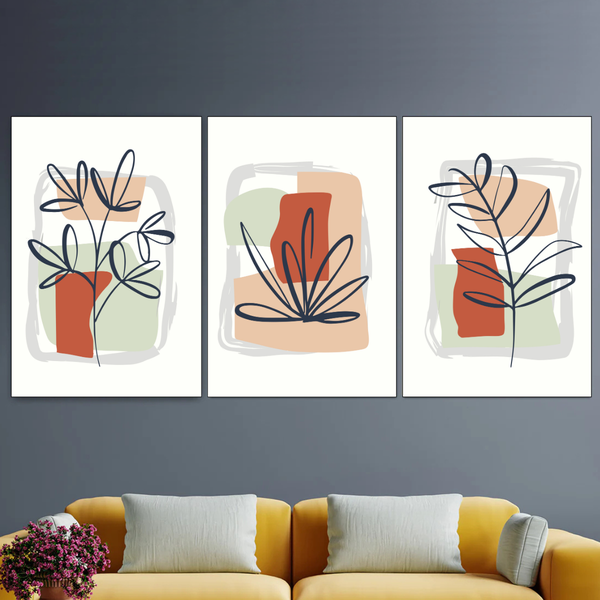 Set Of 3 - 28X40Cm - Line Art Flower image
