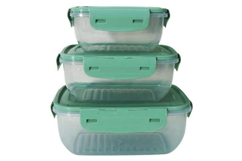 Plastic Food Storage Boxes with Cliplock Lid Light Green - 3 Piece