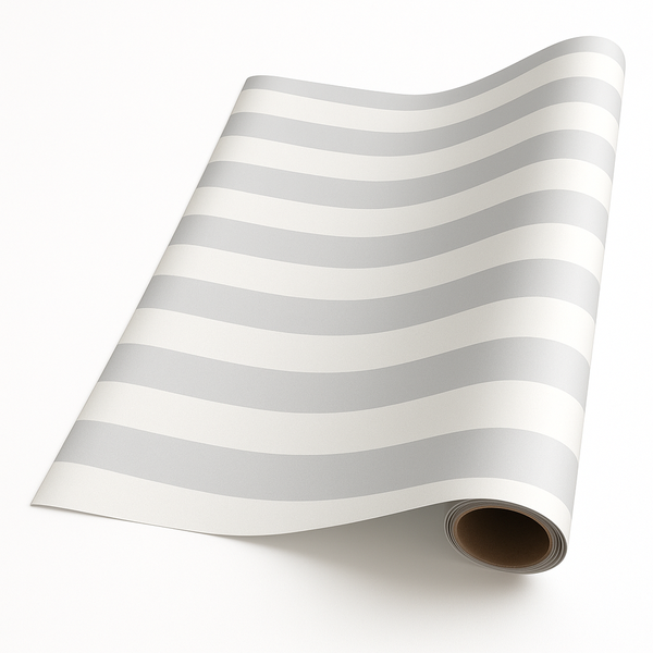 Gift Wrapping Paper 5m Roll - Wide Silver &amp; Pearl Stripes