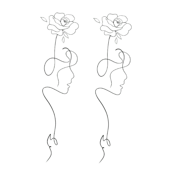 Waterproof Elegant Line And Floral Artwork Temporary Tattoo Sticker - Black