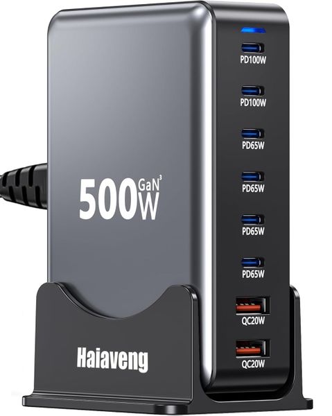 Haiaveng 500W USB C Fast Charger Block, 8 Port USB Charging Station 100W PD