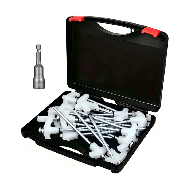 Hex-Head Glow Tent Pegs 16 Piece - Drill Ready With Case - Black