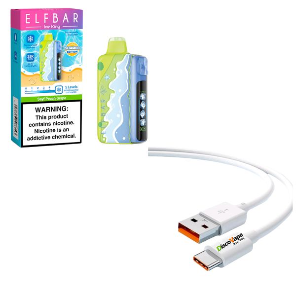 Elfbar Ice King 25k - Peach Grape + DiscoVape Charging Cable