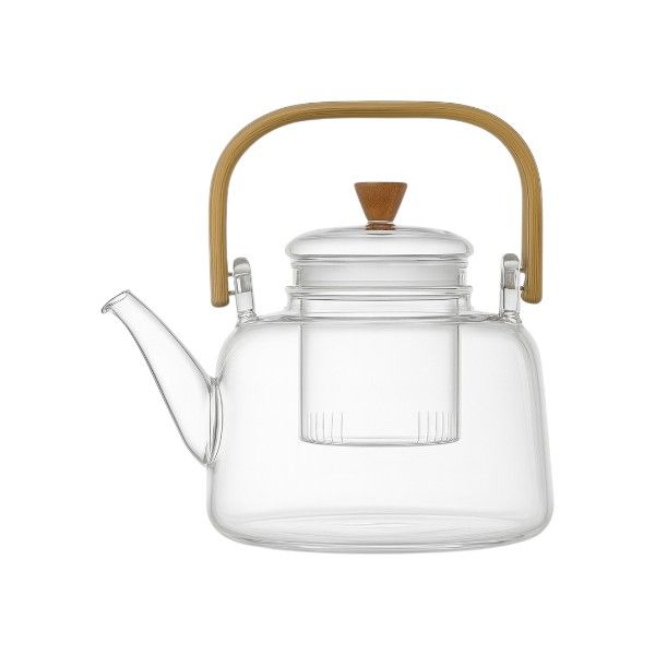 Elegant Glass Teapot With Wooden Handle &amp; Built-In Infuser - Transparent