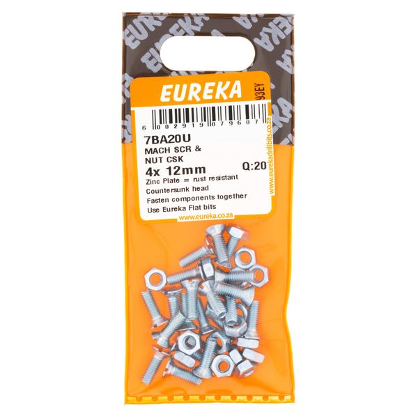 EUREKA Machine Screw &amp; Nut Countersunk 4 x 12mm Q:20 7BA20U